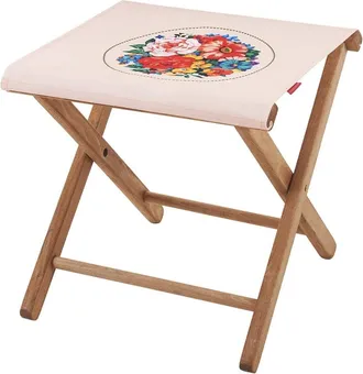Vent de Boh&egrave;me Taburete plegable de haya y tela floral beige