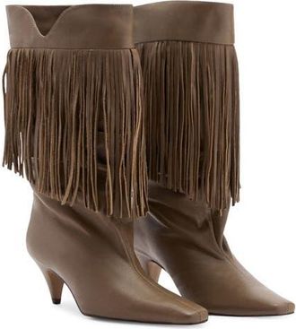 Mango Fringe Kitten Heel Bootie in Khaki Green at Nordstrom, Size 6Us