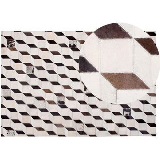 Beliani Beliani - Alfombra De Piel De Vacuno Patchwork Blanca Rectangular 140 X 200 Cm Patr&oacute;n 3d Hecha A Mano Alpkoy