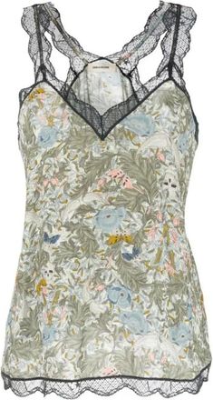 Zadig&Voltaire Tops, Dames, Veelkleurig, S, Floral Lace-Trim Green Camisole