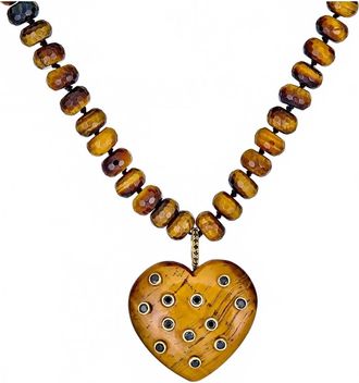 Rachel Reinhardt Jewelry Womens Tigers Eye Gemstone Heart Pendant Necklace In Gold