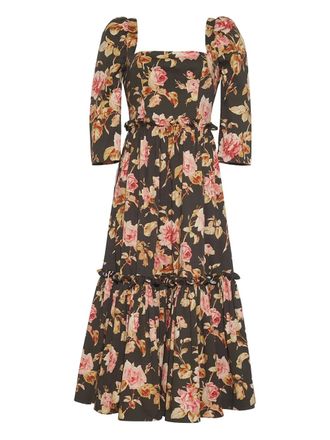 Cara Cara floral-print tiered dress - women - Viscose/Spandex/Elastane - 10 - Green