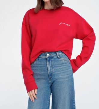 Favorite Daughter The Cropped Signature Sweatshirt In Rouge Red/red