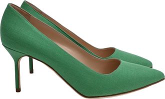 Manolo Blahnik BB 70 Pumps in Green Linen