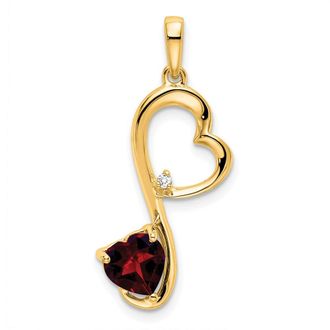 Diamond2Deal 14k Yellow Gold Garnet and Diamond Heart Pendant