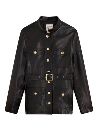 Semicouture belted leather jacket - women - Viscose/Leather - 42 - Black