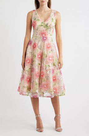 Eliza J Sequin Floral Print Sleeveless Cocktail Dress in Purple Mul at Nordstrom, Size 14