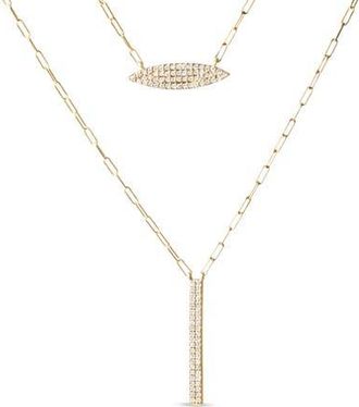 House of Brilliance 14K Yellow Gold 3/8 Cttw Two-Strand Marquise and Bar Charm Paper Clip Necklace at Nordstrom