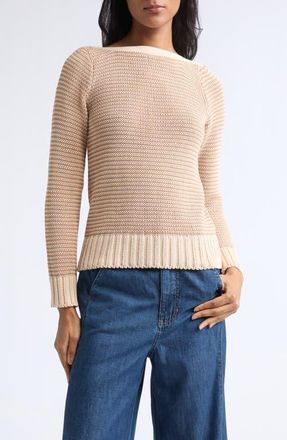 Veronica Beard Orlian Stripe Stretch Cotton Sweater in Chai Ecru at Nordstrom, Size X-Large