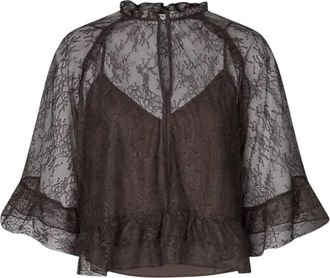 Second Female Sybell Kant Kant Blouse - Dames - Blouses & Shirts - Zwart - Maat: M Viscose