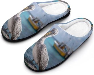 Generic Pelican And Boat Funny Mens Cotton Slippers Soft Non-Slip Rubber Sole House Slipper Indoor Outdoor