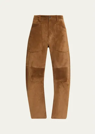 Nili Lotan Shon Barrel-Leg Suede Pants