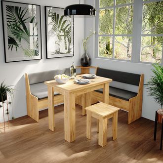 Vicco Conjunto Con Banco Esquinero Roman, Roble Dorado, 150 X 41.5 Cm Con Mesa