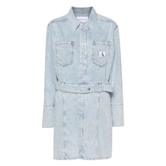 Calvin Klein Jeans Blauwe Katoenen Casual Midi Jurk - Dames - Casual kleedjes - Blauw - M - Katoen - Kleedjes
