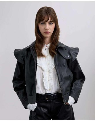 Scalpers Giacca in pelle nera con volant-Nero