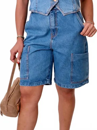 Dress To Front Pocket Bermuda Shorts In Denim Blue