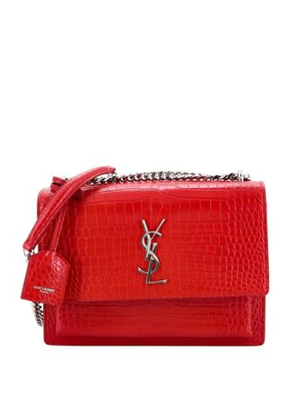 Saint Laurent Sunset Crocodile Embossed Leather Medium crossbody bag - Rosso