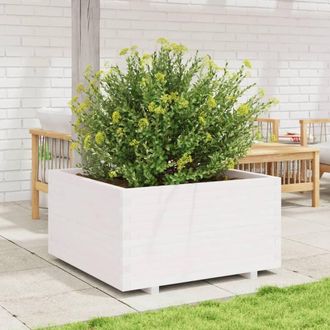 Berkfield Home Beautiful Garden Planter White 90x90x49.5 cm Solid Wood Pine