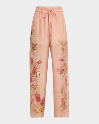 パンツ Zimmermann Pastel pink silk wide-leg Tuck pant Zimmermann Pink Silk Pants | italist