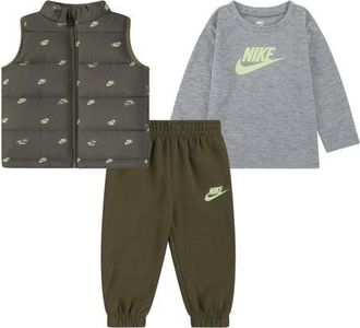 Nike Futura Logo Print Puffer Vest, Graphic T-Shirt & Joggers Set in Medium Olive at Nordstrom, Size 18M