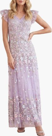 Needle & Thread Ethereal Blooms Short Sleeve Ankle Gown in Lavender/multi at Nordstrom, Size 12