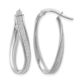 Diamond2Deal 14K White Gold Polished Glimmer Oval Shape Hoop Earrings