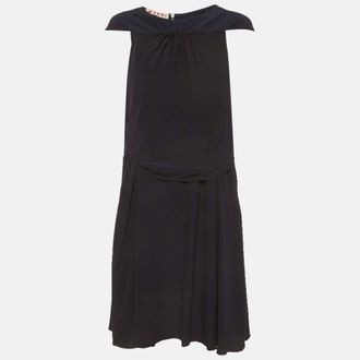 Marni Navy Blue/black Crepe Tiered Dress