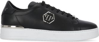 Philipp Plein Black Hexagon Metal Logo Leather Sneakers