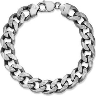 Yield of Men Mens Oxidized Sterling Silver Etched Curb Chain Bracelet at Nordstrom Rack, Size 9.5
