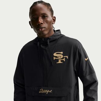 Nike San Francisco 49ers Rivalries Collection Sideline Anorak Nike Mens NFL 1/2-Zip Hooded Jacket in Black | 03AT912Z9B-MDB