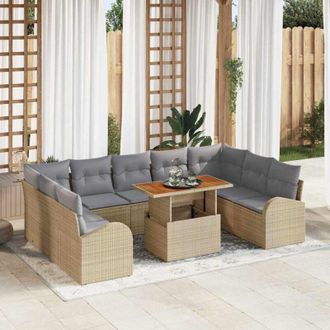 vidaXL Conjunto De Sof&aacute; De Jard&iacute;n Con Coj&iacute;n 10 Pcs Beige Y Gris Claro Vidaxl