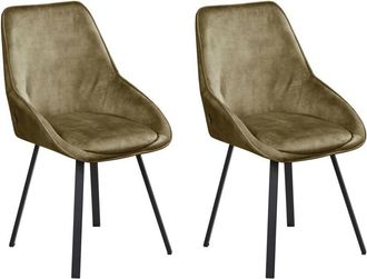 Beliani Set of 2 Dining Chairs Green Velvet Black Iron Legs 180&deg; Swivel Modern Upholstered Chairs TERLTON