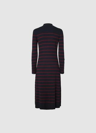 Pepe Jeans London Lange marine-jurk, opstaande kraag HARLEM