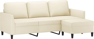 vidaXL Vidaxl - Sof&aacute; De 3 Plazas Con Taburete Cuero Sint&eacute;tico Crema 180 Cm