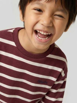 Vertbaudet Gestreiftes Jungen Langarm-Rundhals-Shirt mit Recycling-Baumwolle bordeaux