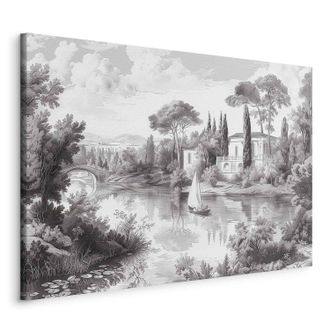 OEM Imagen - Paisaje Vintage En Blanco Y Negro Con Vista Retro De Un Estanque Con Un Bote / Paisaje Vintage En Blanco Y Negro Con Un Estanque