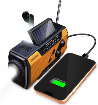 OEM Radio Meteorol&oacute;gica Port&aacute;til De Emergencia Con Bater&iacute;a De 2000 Mah Recargable Mediante Panel Solar, Manivela, Pilas O Usb Am/fm, Linterna Led, Sos Car