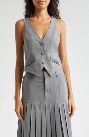 Cinq &agrave; Sept Bane Ruffle Trim Vest in Steel Grey at Nordstrom Rack, Size Xx-Small
