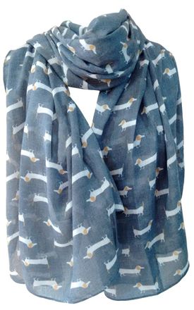 GlamLondon Cute Dogs Scarf Ladies Fashion Animal Print Dachshund Sausage Dog Doxie Shawl Soft Wrap (New Blue)