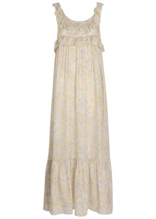 Chlo&eacute; Floral-print Frill Silk Maxi Dress - Purple - 40 (UK12 / M)