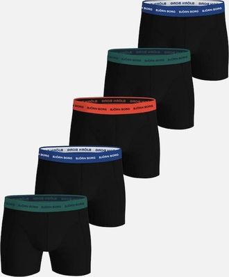 Bj&ouml;rn Borg Mens Bjorn Borg 5-Pack Cotton Stretch Boxer Briefs, Black/Multi - Black/Black/Black - Size: 32/34/35