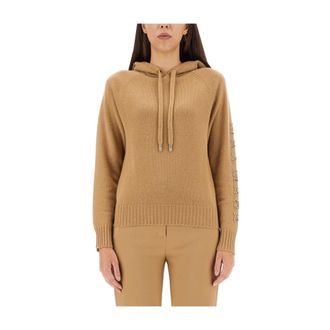 Max Mara Hood met Logo en Trekkoord - Dames - Ronde hals truien - Beige - XS - Truien & Vesten