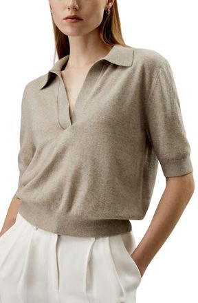 LilySilk Ultrafine Merino Wool Polo in Camel at Nordstrom, Size Small