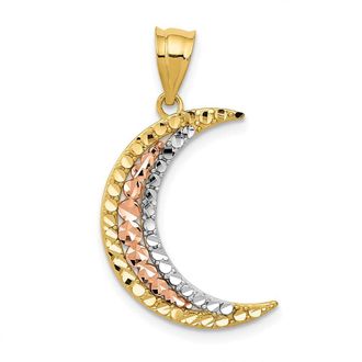 Diamond2Deal 14k Two-tone Gold White Rhodium Diamond-cut Moon Pendant
