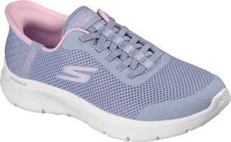 Skechers Womens Go Walk Flex Grand Entry Slip-On Sneakers, Periwinkle Textile/Pink Trim, 5 UK