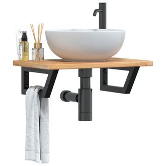 Berkfield Home Basin Shelf Wall Mounted Steel & Solid Wood Oak in Brown