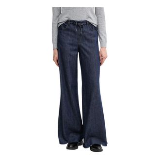 Oui Broeken, Dames, Blauw, M, Denim, Wijde broek