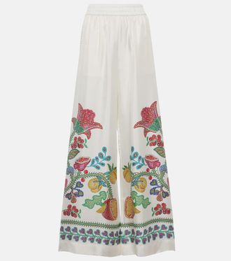 La DoubleJ Printed silk twill wide-leg pants