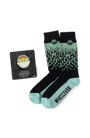 Cufflinks Inc. x Disney The Child Hidden Message Cotton Blend Dress Socks & Lapel Pin Set in Green Multi at Nordstrom