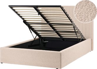 Beliani Cama Con Almacenaje De Boucl&eacute; 120 X 200 Cm Cabecero Capiton&eacute; Beige Vion